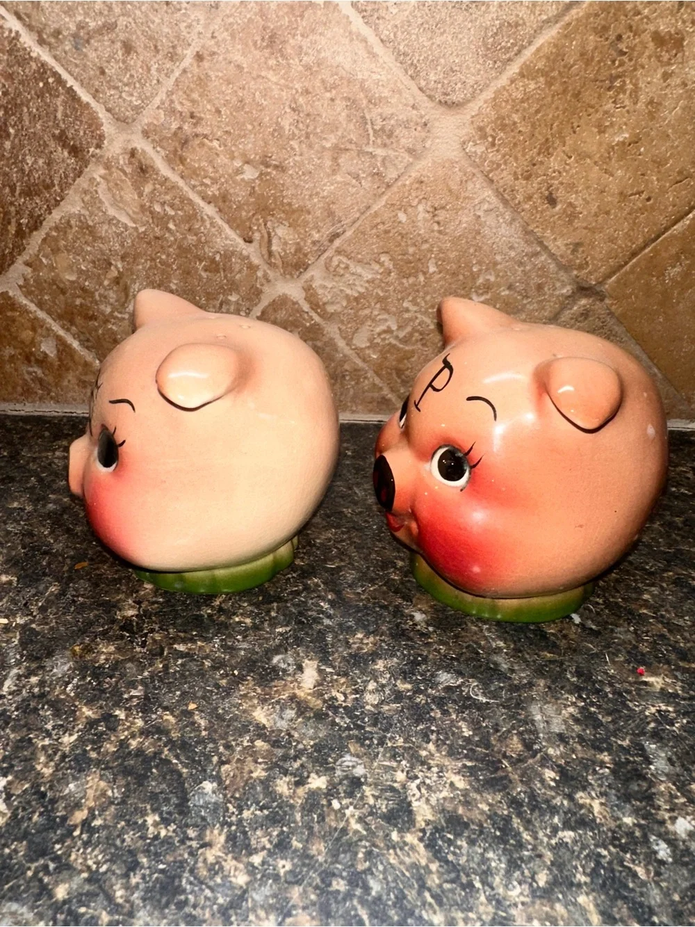 Pink Ceramic Pig Salt & Pepper Shaker Set from the 1950’s